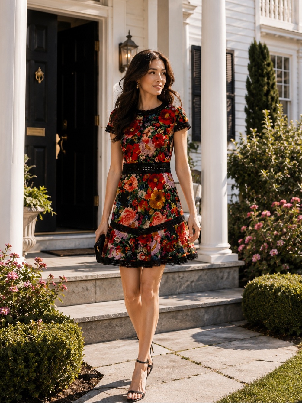 Alice + Olivia “Rapunzel” Black Floral Mini Dress - Sz 0